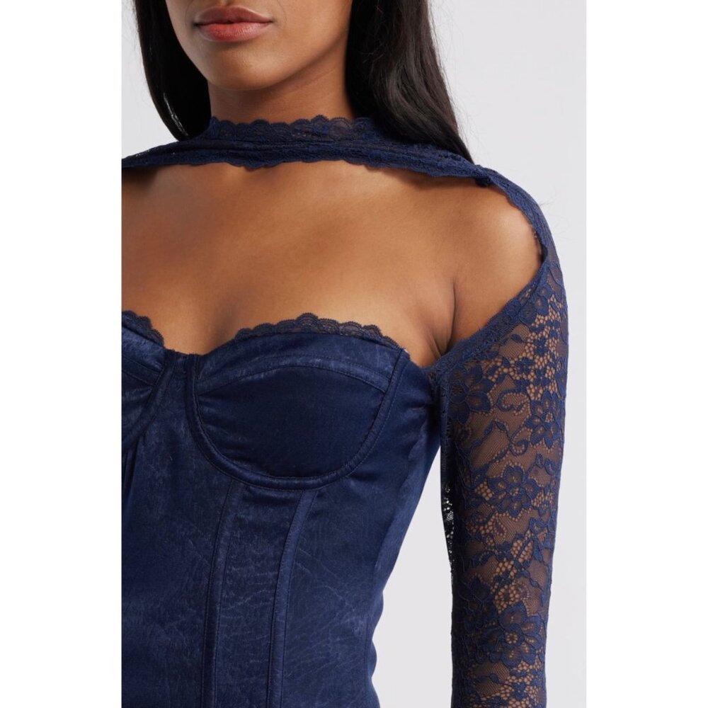 Mistress Rocks House Of CB Corset XS Navy Coquette Romantic Gothic Clubwear Top - Picture 2 of 13